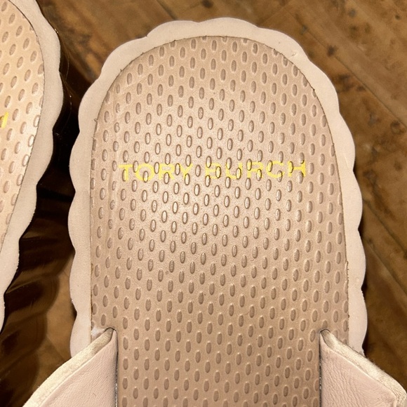 TORY BURCH Sz 7.5 rose, gold, scalloped platform, slides sexy contemporary AS IS - Picture 4 of 7